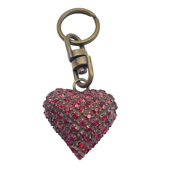 Dorothy Bauer Red Crystal Heart Charm Puffy 90s Swarovski Purse Collar Keychain - Picture 1 of 5